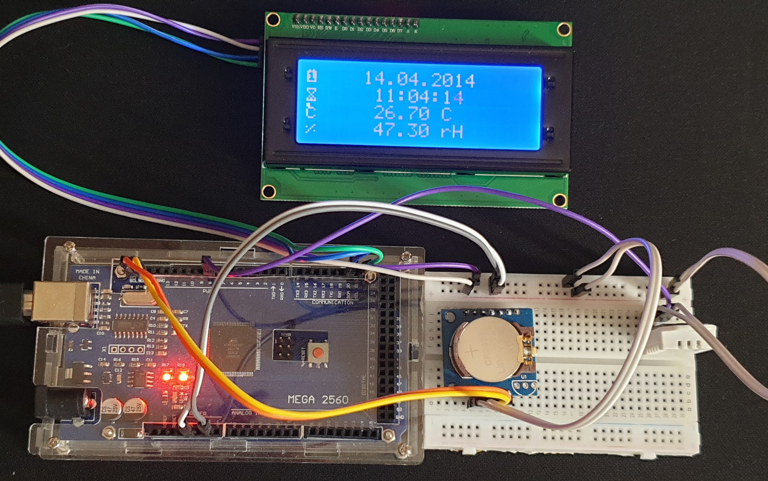 DS1307 Gerçek Zamanlı Saat, DHT22 Isı ve Nem sensörlerinin 20×4 LCD ile birlikte kullanımı.